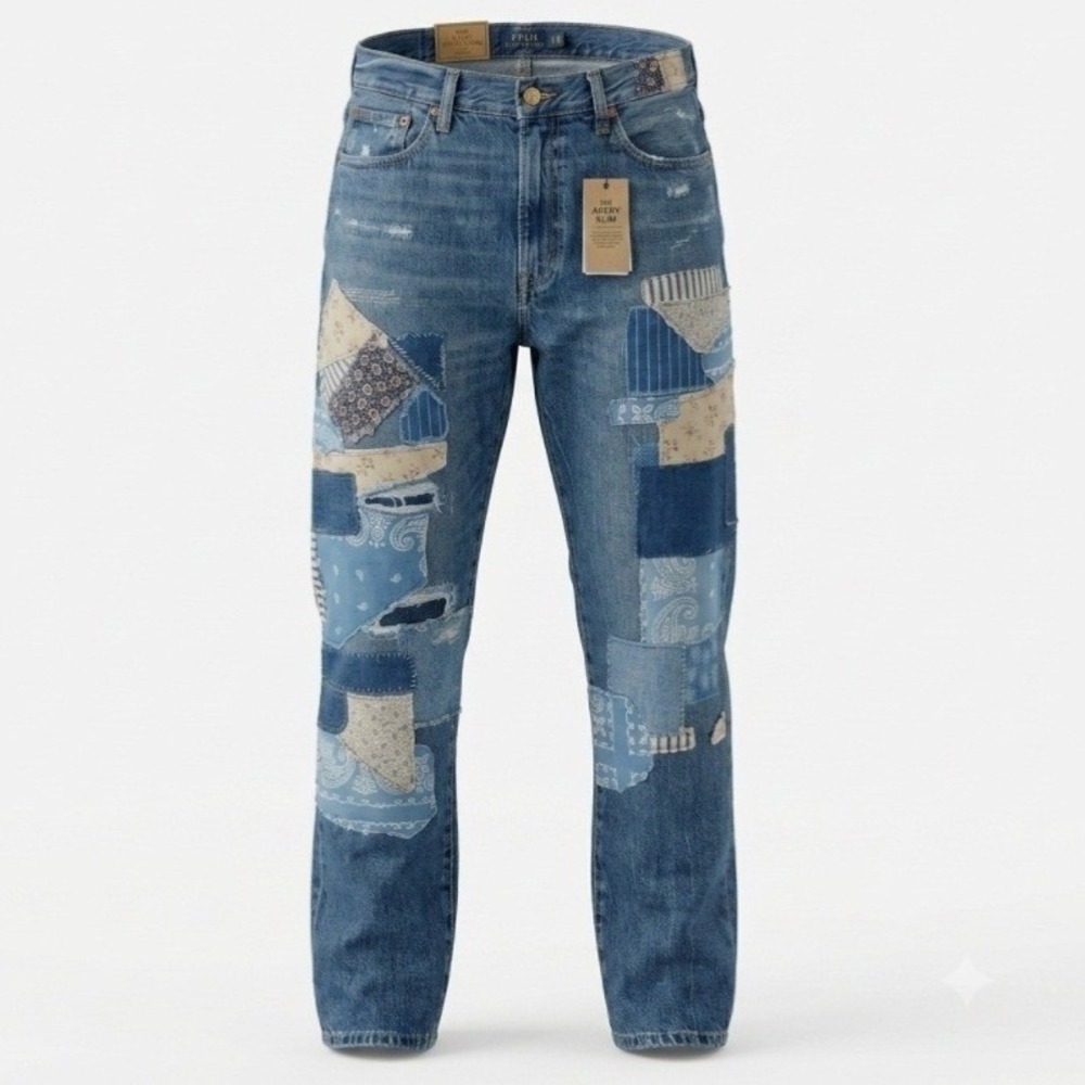 Polo Ralph Lauren Avery Boyfriend Patchwork Distressed Blue Jeans Womens 27x27